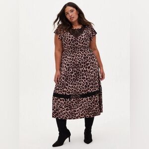 Torrid Leopard Print Midi Dress with Black Lace